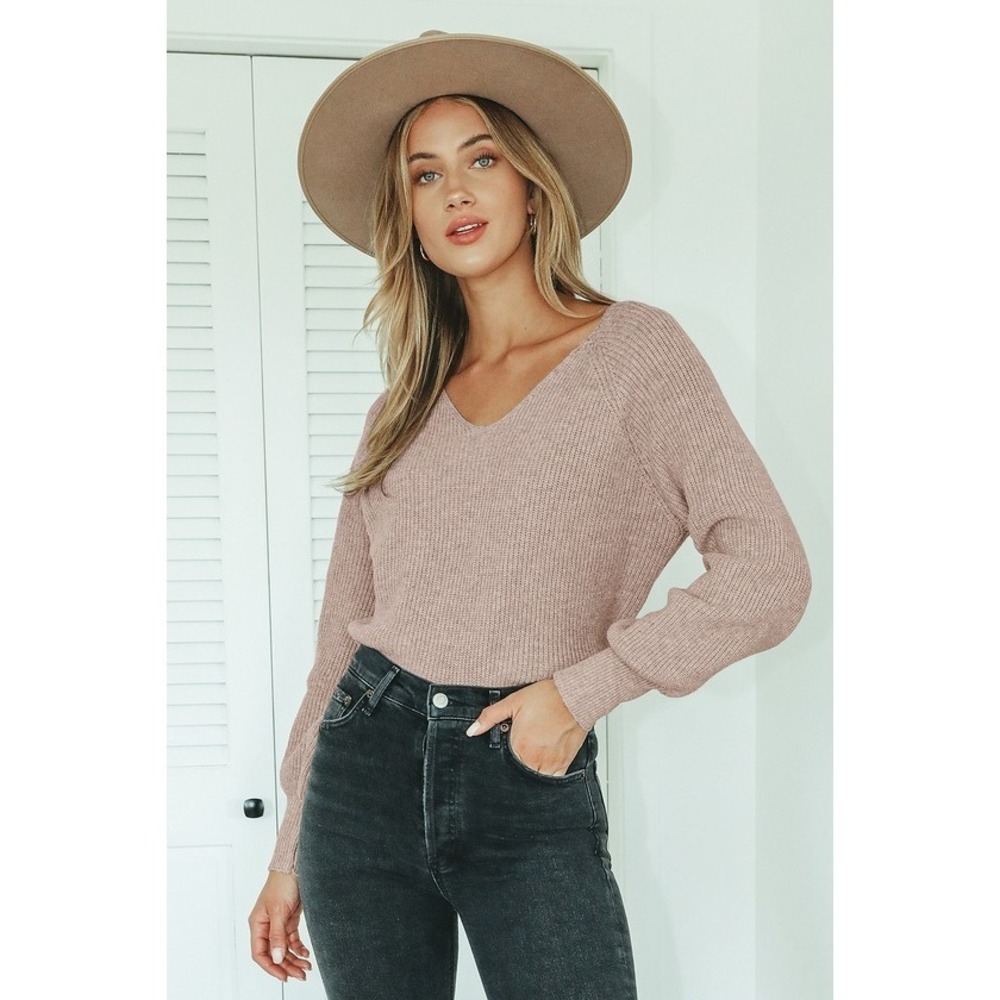 Lulus Cuddly Classic Heather Taupe Ribbed Knit Balloon Sleeve Sweater - Size XS